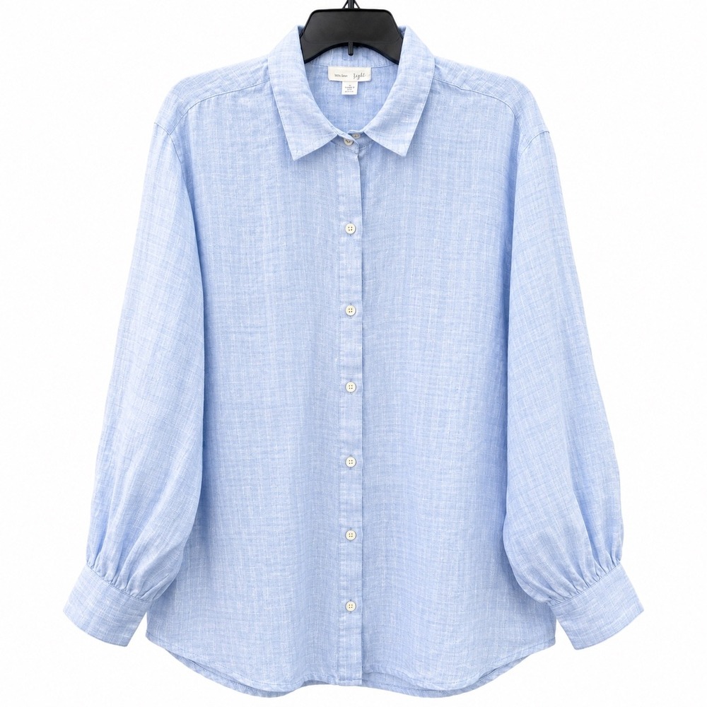 J Jill Womens 3X Button Down Shirt Light Blue Love Linen Long Sleeve Relaxed